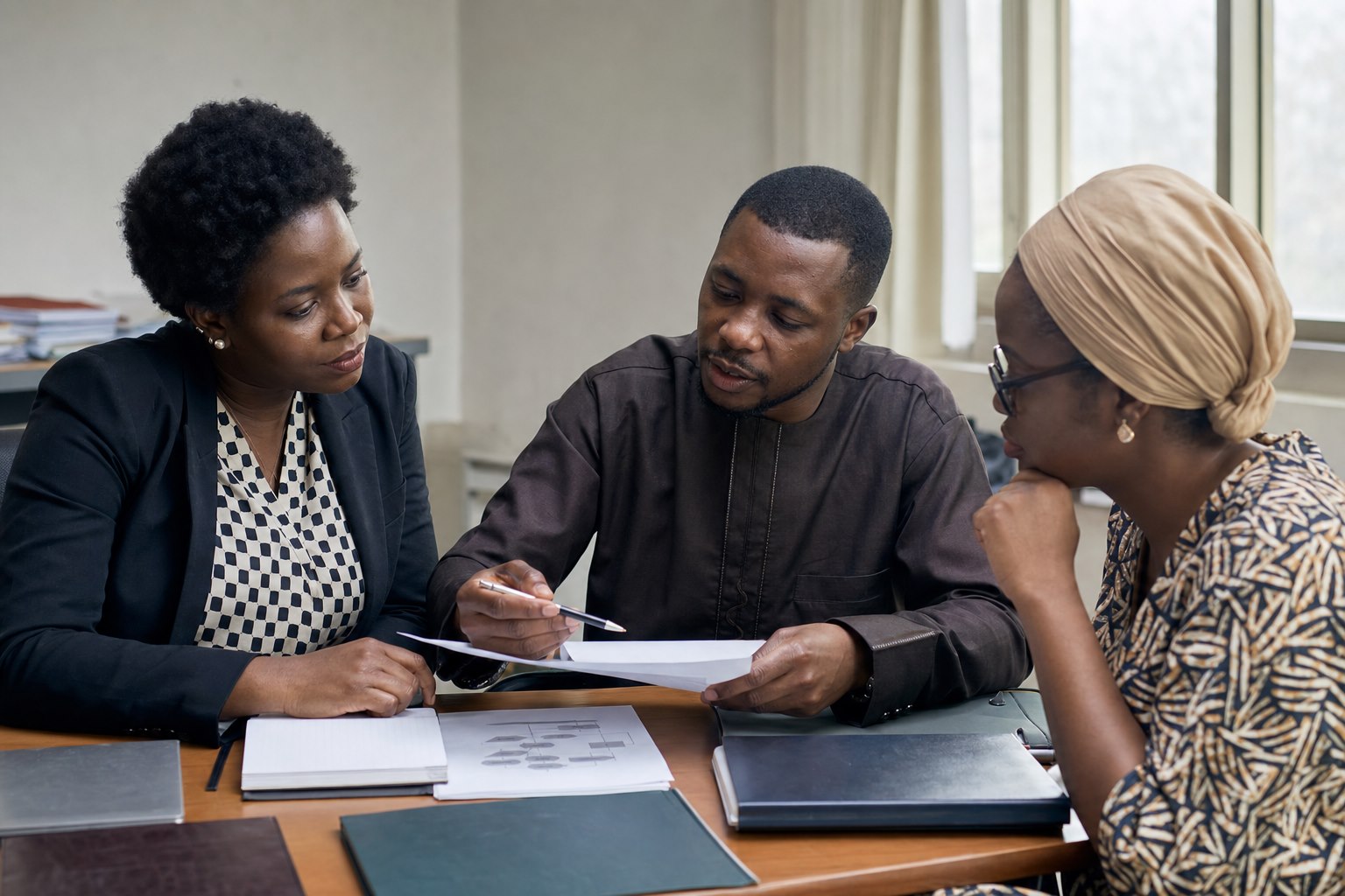 Nigerian researchers and wellbeing practitioners reviewing ethical programme design